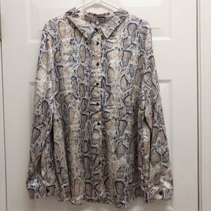 Fashion Nova Snakeskin Print Button Up Shirt 3X Taupe Satin Animal Print Mobwife